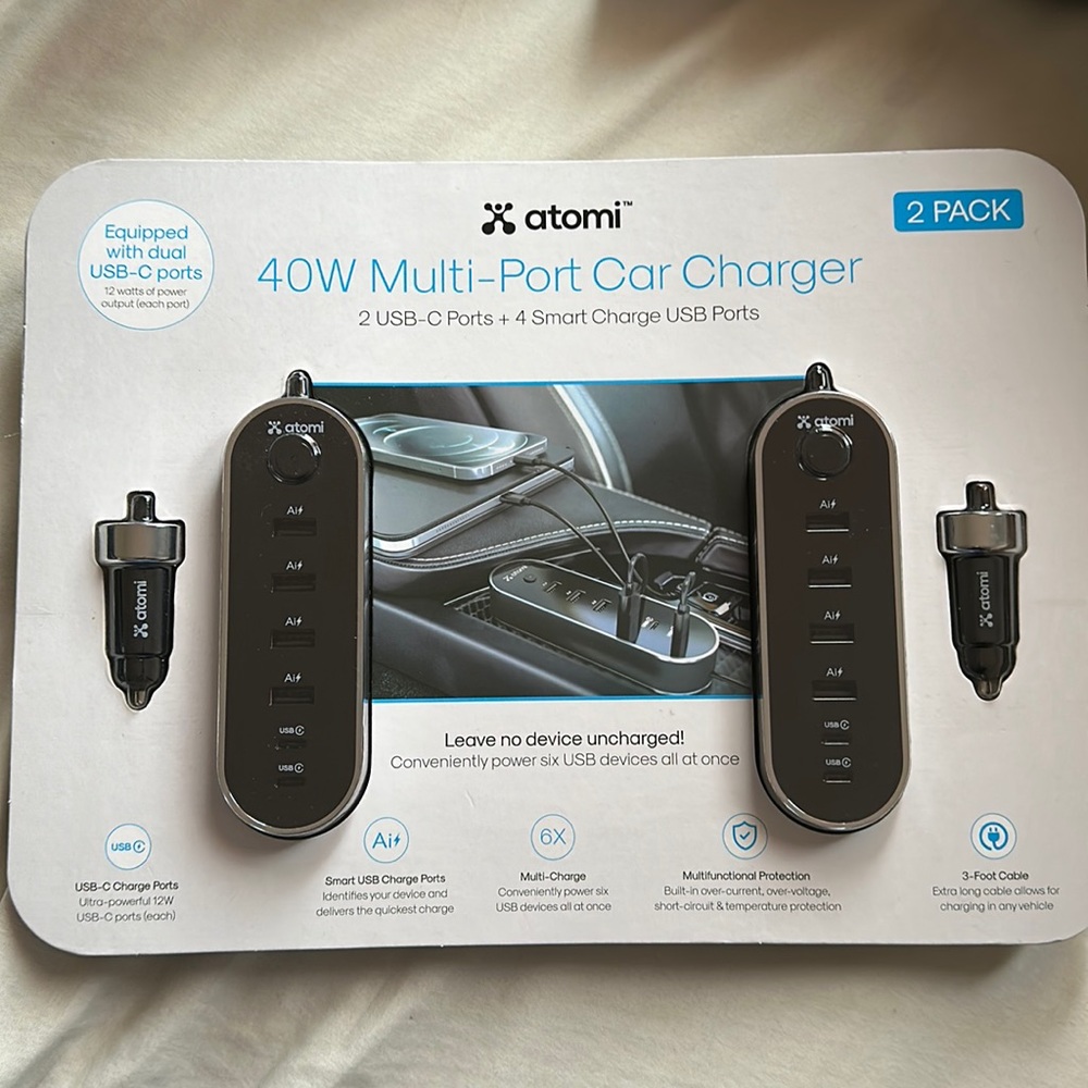 Atomi 40W Multi-Port Phone & Accessories Car Charger